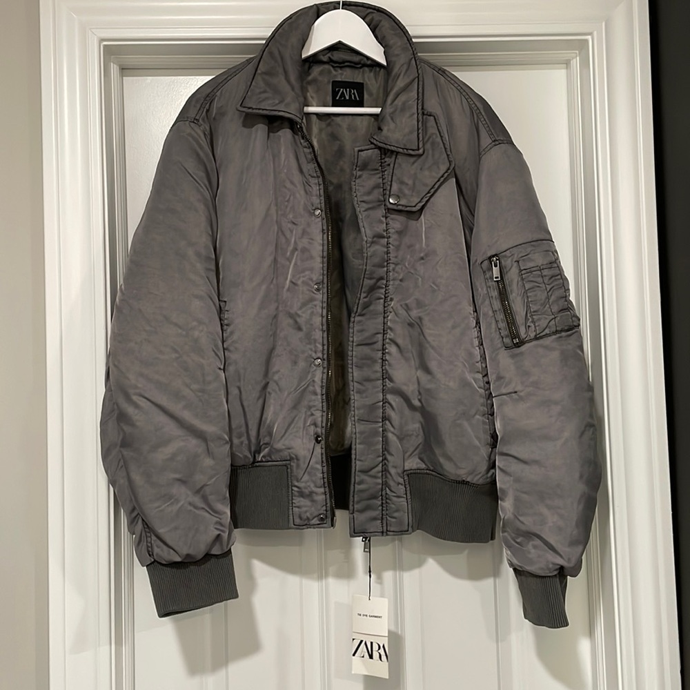NEW Zara Gray Padded Bomber Jacket - Large